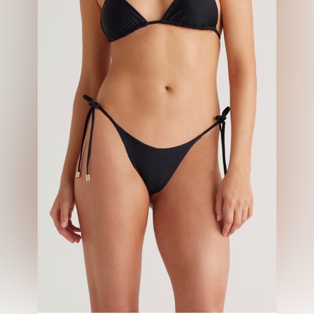 Quince Italian Adjustable Side-Tie Bikini Bottom Black Size XS NWT